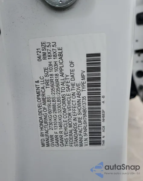 2022 Honda Odyssey Exl from USA, damaged, VIN 5FNRL6H76NB013735